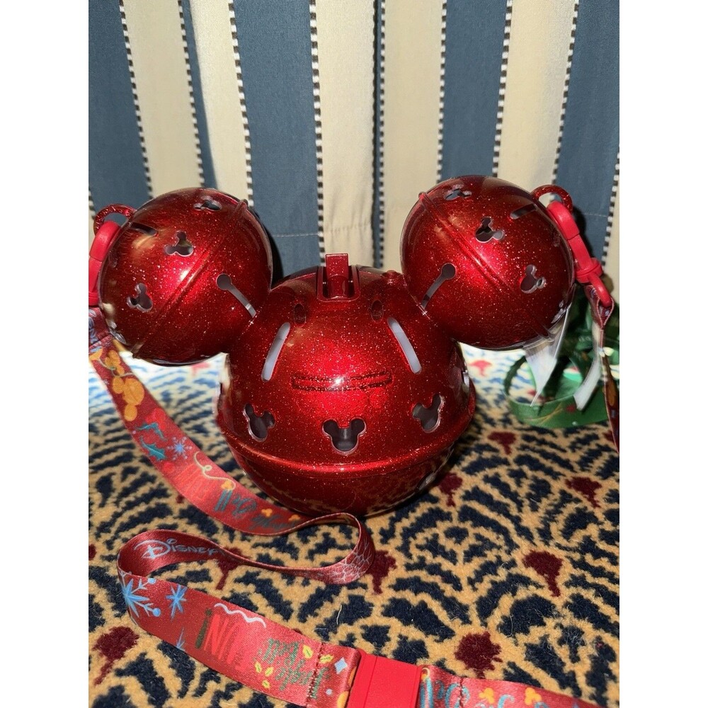 Disney Parks Red Glitter Mickey-shaped Jingle Bell Sipper 2024